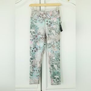 EVCR Evolution And Creation Gray Aqua Floral Skull 7/8 Leggings Small NWT